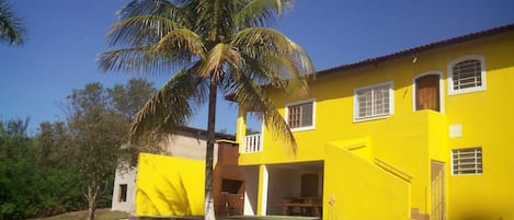 Casa, coqueiro e churrasqueira