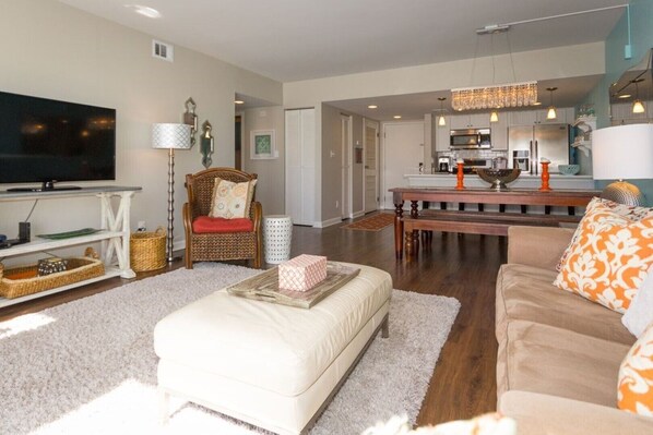 Open concept kitchen and living space.