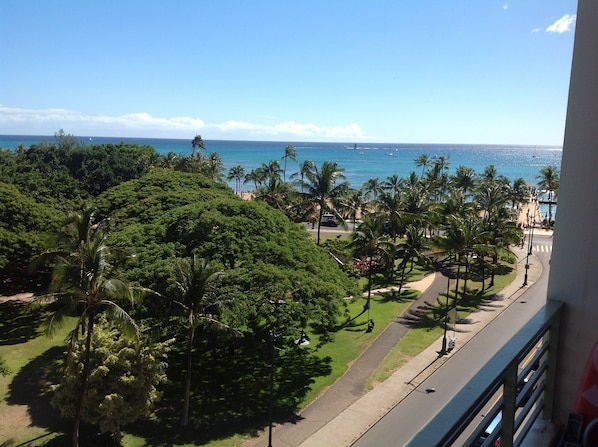 On Waikiiki's edge, the lanai faces away from city w/ this view to the right...