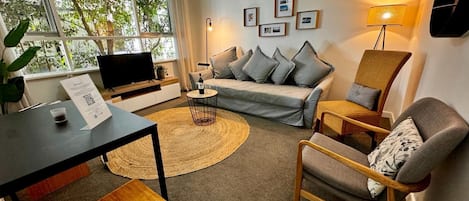 Quiet living room with leafy outlook