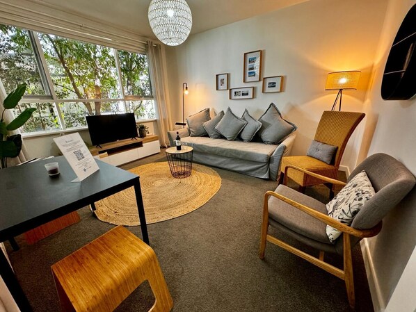 Quiet living room with leafy outlook