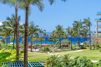 Maui Resort Rentals: Honua Kai Konea 221 - Large Studio w/ Lush Courtyard and Partial Ocean Views
