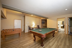 Game area, including pool table, foosball table and ping pong table