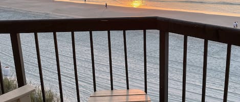 Coffee on the deck during the sunrise.