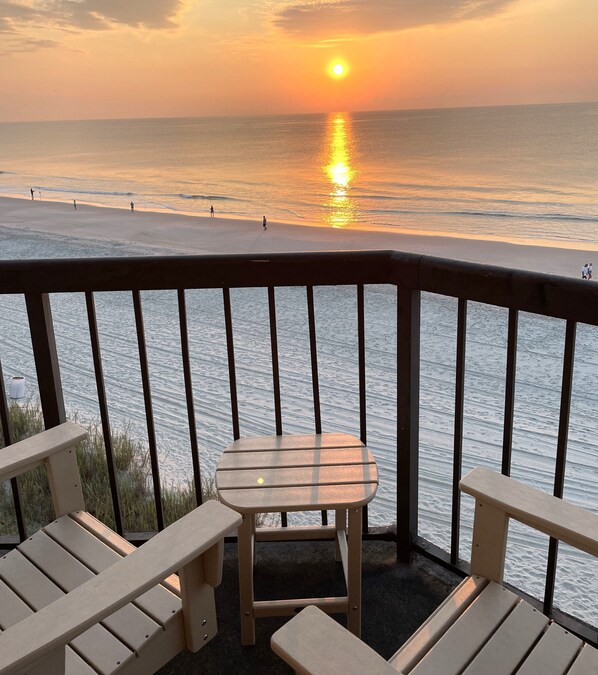 Coffee on the deck during the sunrise.