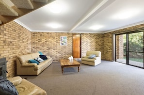 Lower Level Lounge, TV and fireplace