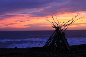 A stunning sunset from the beach opposite the house.