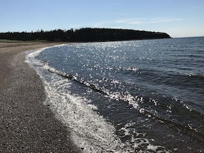 The property's sandy swimming beach with water that reaches 22 Celscius (72F) 