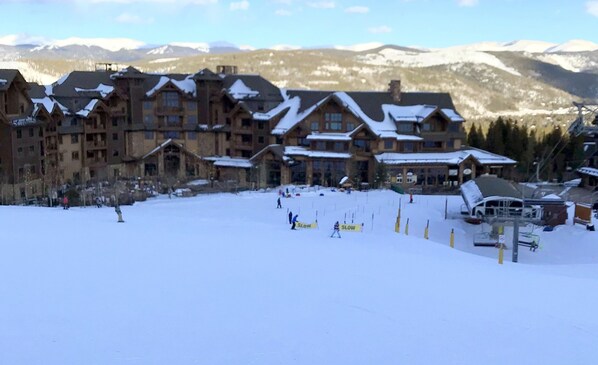 Grand Lodge from Pioneer ski trail at Peak 7