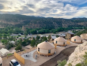 Yurt 6 sits on the highest point at East Zion Resort with majestic views overlooking the valley towards Zion National Park.  Private gas fire pit with outdoor seating. Enjoy all of the resort amenities: 2 Pools, 4 Hot Tubs, Lazy River and Pickleball.