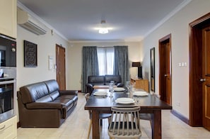 An open-concept floor plan creates a seamless flow between the living areas.