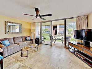 Living Room - Comfortable and bright living room with flat screen TV.