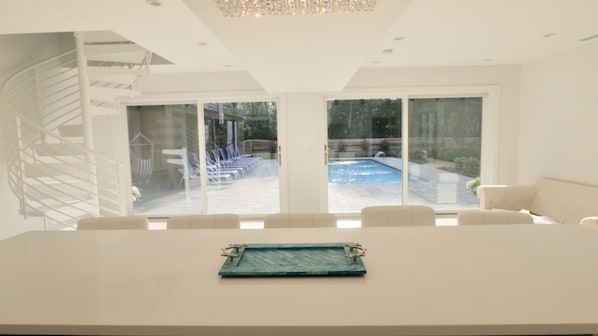 View of pool from kitchen