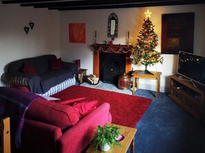 Living room at Christmas | The Old Church House, Llechryd, near Cardigan