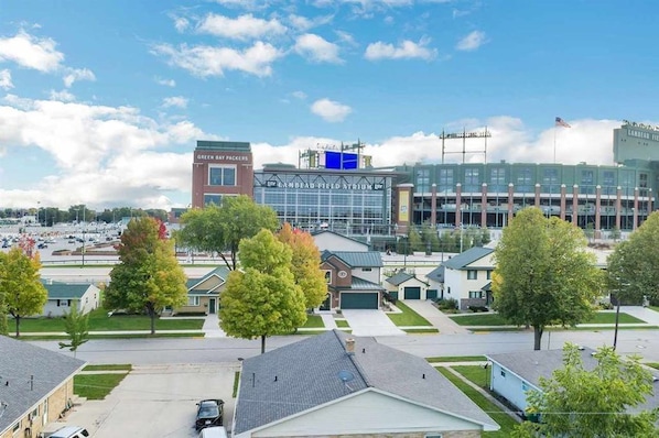 Aerial View from the backyard.   Lambeau is about a 5 minute walk.  