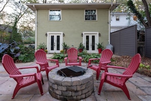 Guests enjoy time around the fire pit all year long.
