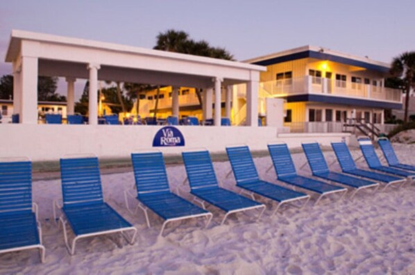 Beach Front property.  Resort provides beach chairs and several umbrellas on the