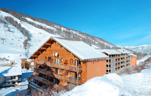 Enjoy close access to the ski hill from the charming wood buildings of the resort.