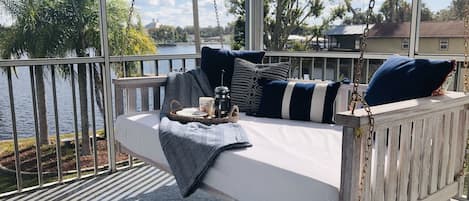 Daybed Swing off family room. 