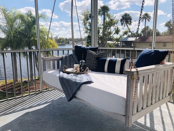 Daybed Swing off family room. 