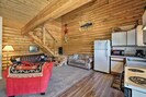 Rustic decor highlights this authentic log cabin.