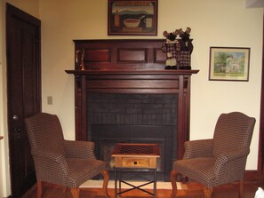 Main House Gas Fireplace and Game Table.