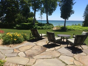 One of two patios overlooking water.  Enjoy hammock at waters edge.