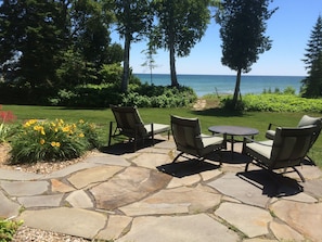 One of two patios overlooking water.  Enjoy hammock at waters edge.