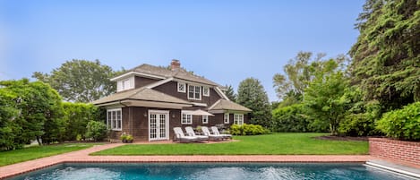 Main House View of Lawn and Heated Gunite Pool