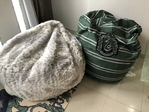 Fun bean bag chairs to relax in while watching a movie 