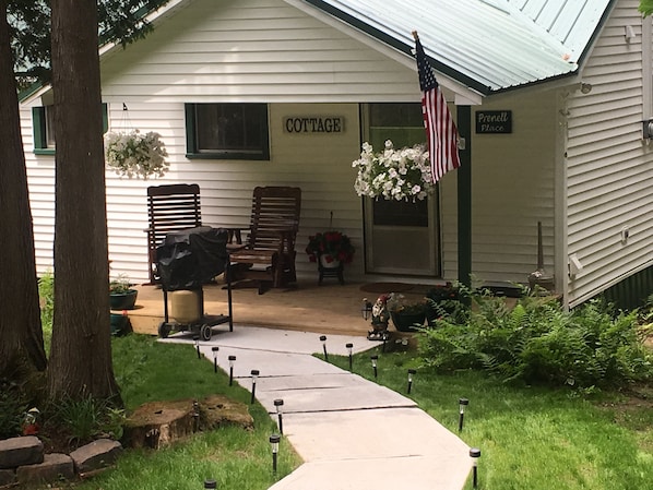 View from the off-street parking area. This is the 'back' of the cottage. 