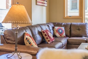 Comfy leather sectional seating for a large group