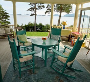 Out door waterfront seating, complete with a view and a breeze 