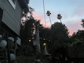 Sunset sky from communal hot tub and fire pit area