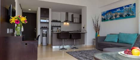 Living Room with the opne kitchen,