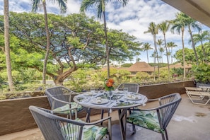 Enjoy garden view dining on your private and spacious lanai