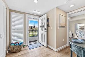 Upon entering the unit you'll be greeted by coastal charm! Grab and go towel basket by the door for your convince!