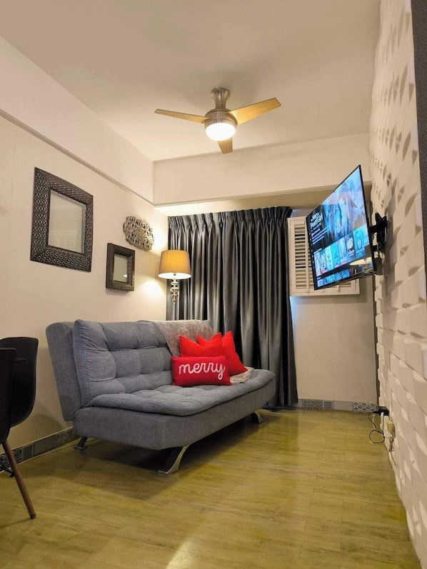 The living room is private and cozy.