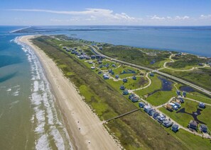 Drone View of Pointe West Resort Development on west end of Galveston Island