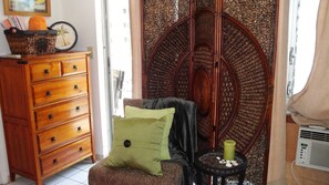 Plenty of storage space and a nice sitting area.