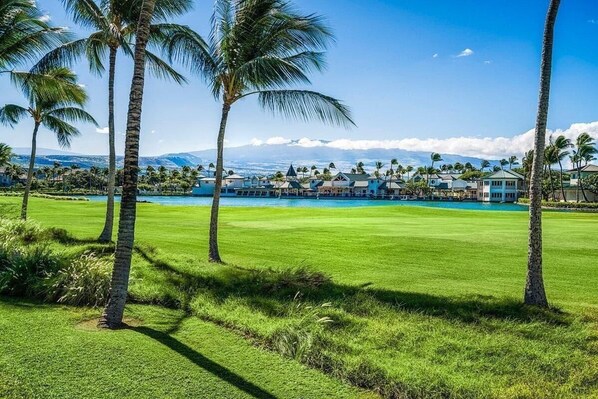 Waterfront/Golf Course view with Volcano in background