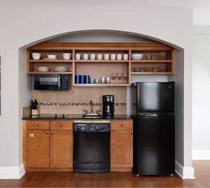Fully Equipped Kitchen (not stove) - has two burners and microwave