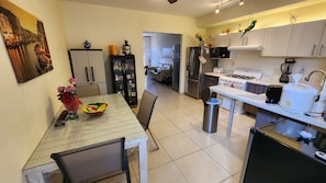 Kitchen and Eating area from rear sliding door.