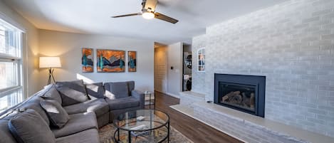 Family room with remote gas fireplace