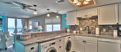 Kitchen with ocean views