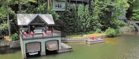 Breathtaking Drone View of the Boathouse, Swim Dock, and Home