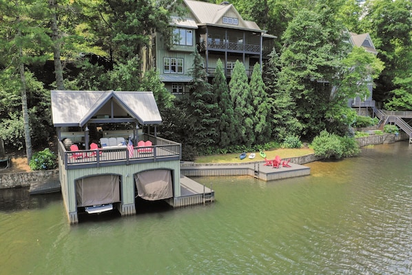 Breathtaking Drone View of the Boathouse, Swim Dock, and Home