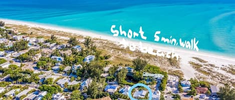 Aerial view of home across the street from beach.  2 access points to beach.