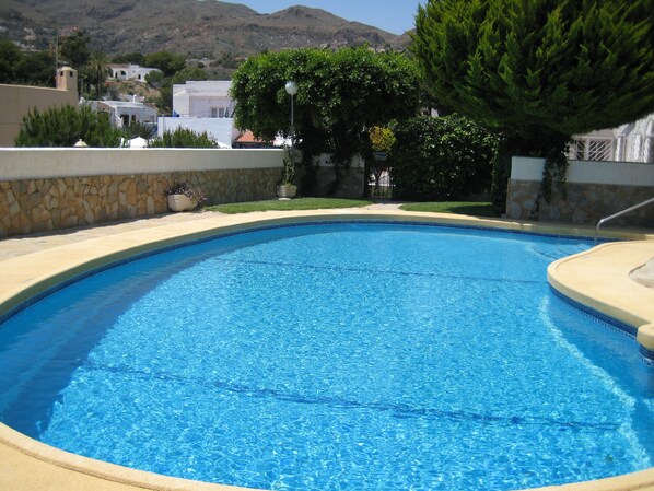 our sparkling, sheltered pool, open all year round , sun chairs supplied in apar