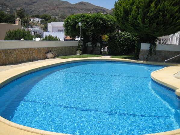 our sparkling, sheltered pool, open all year round , sun chairs supplied in apar